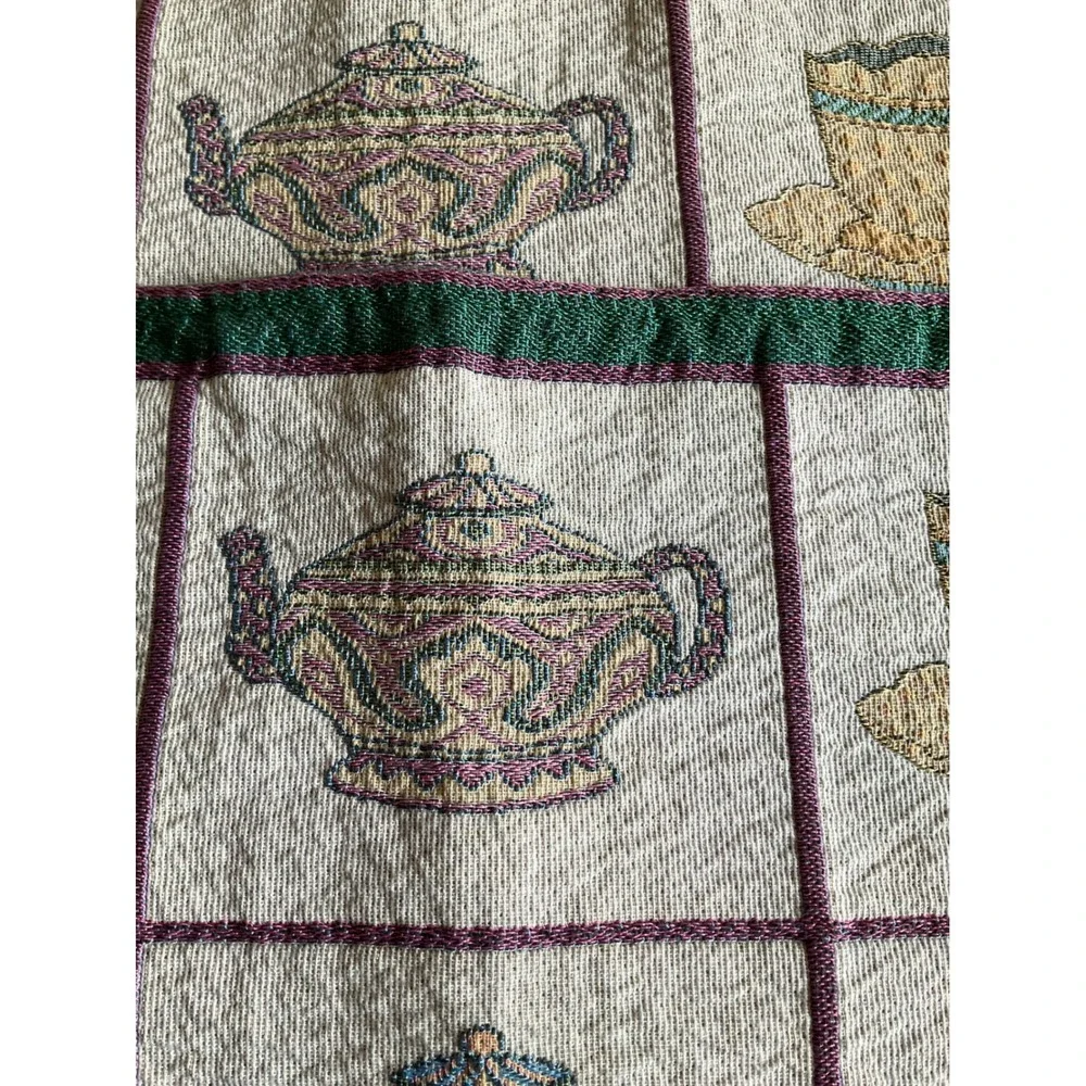 Vintage Woven Tapestry Placemats Set 4 Teapot Teacup Tea Time Cottagecore 18x13